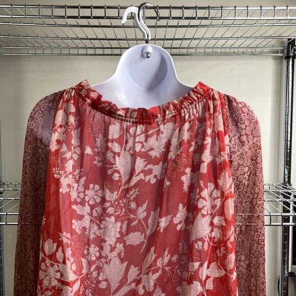 Free People Women's Red Hendrix Patchwork‎ Top Size XS Flowy Boho Oversized - Picture 8 of 9